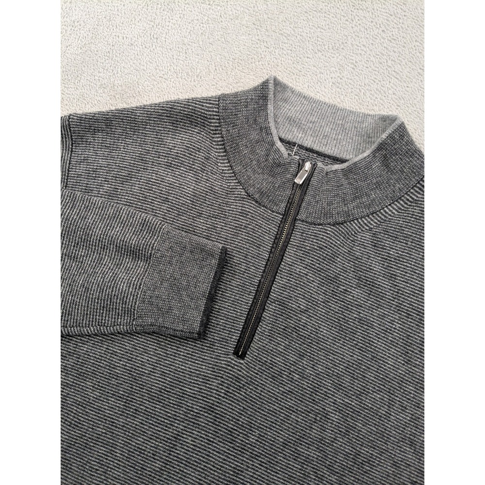 Peter Millar Merino Wool Cashmere Quarter Zip Sweater XL Grey Striped MF22S15